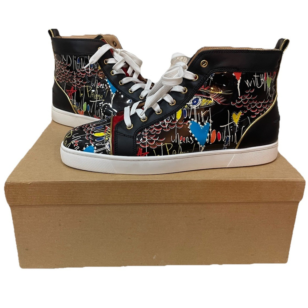 Christian Louboutin Louis Junior Graffiti Print Black Leather High Top 44
